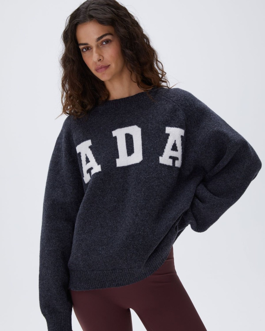 Adanola Ada Oversized Knit Sweatshirt - Dark Grey/Cream