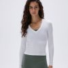 Adanola Rib V-Neck Long Sleeve Top - White