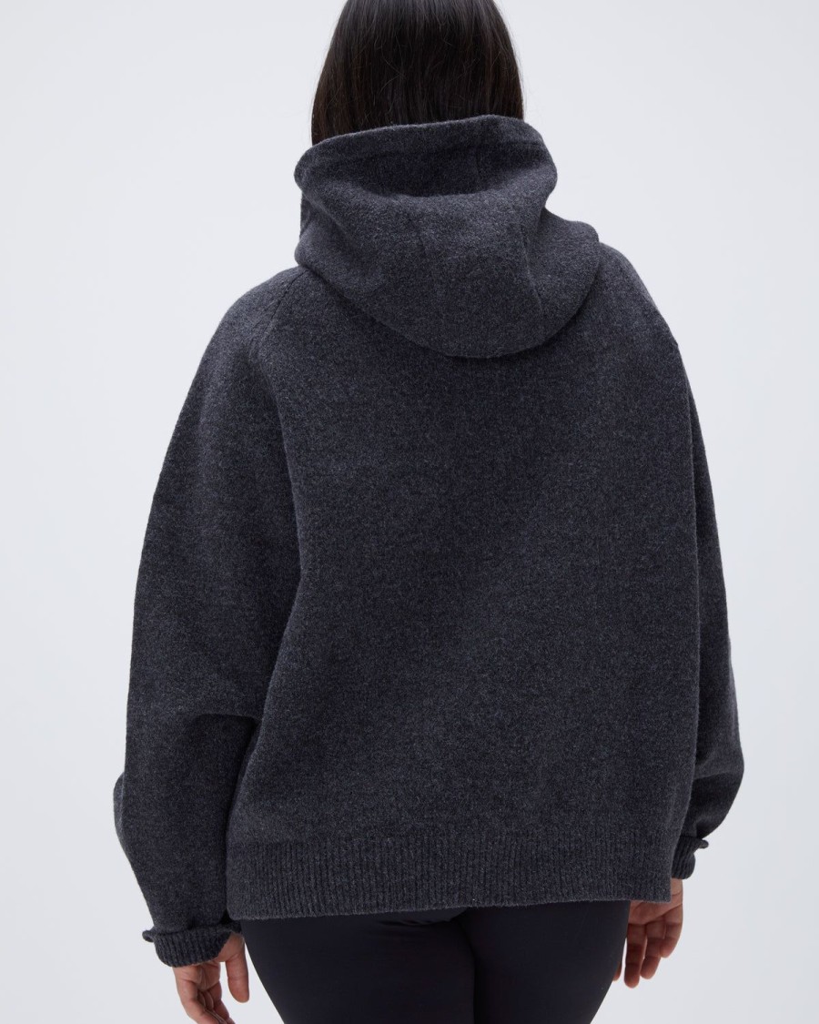 Adanola Ada Oversized Knit Hoodie - Dark Grey/Cream