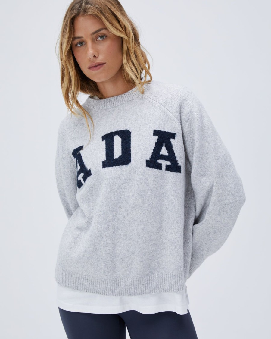 Adanola Ada Oversized Knit Sweatshirt - Light Grey Melange