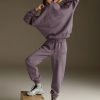 Adanola Distressed Varsity Sweatpants - Mauve Purple