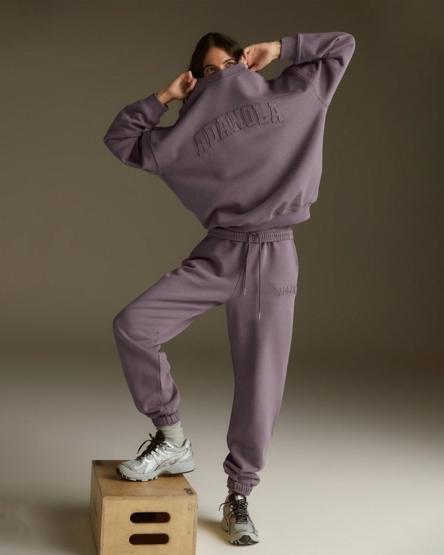 Adanola Distressed Varsity Sweatpants - Mauve Purple