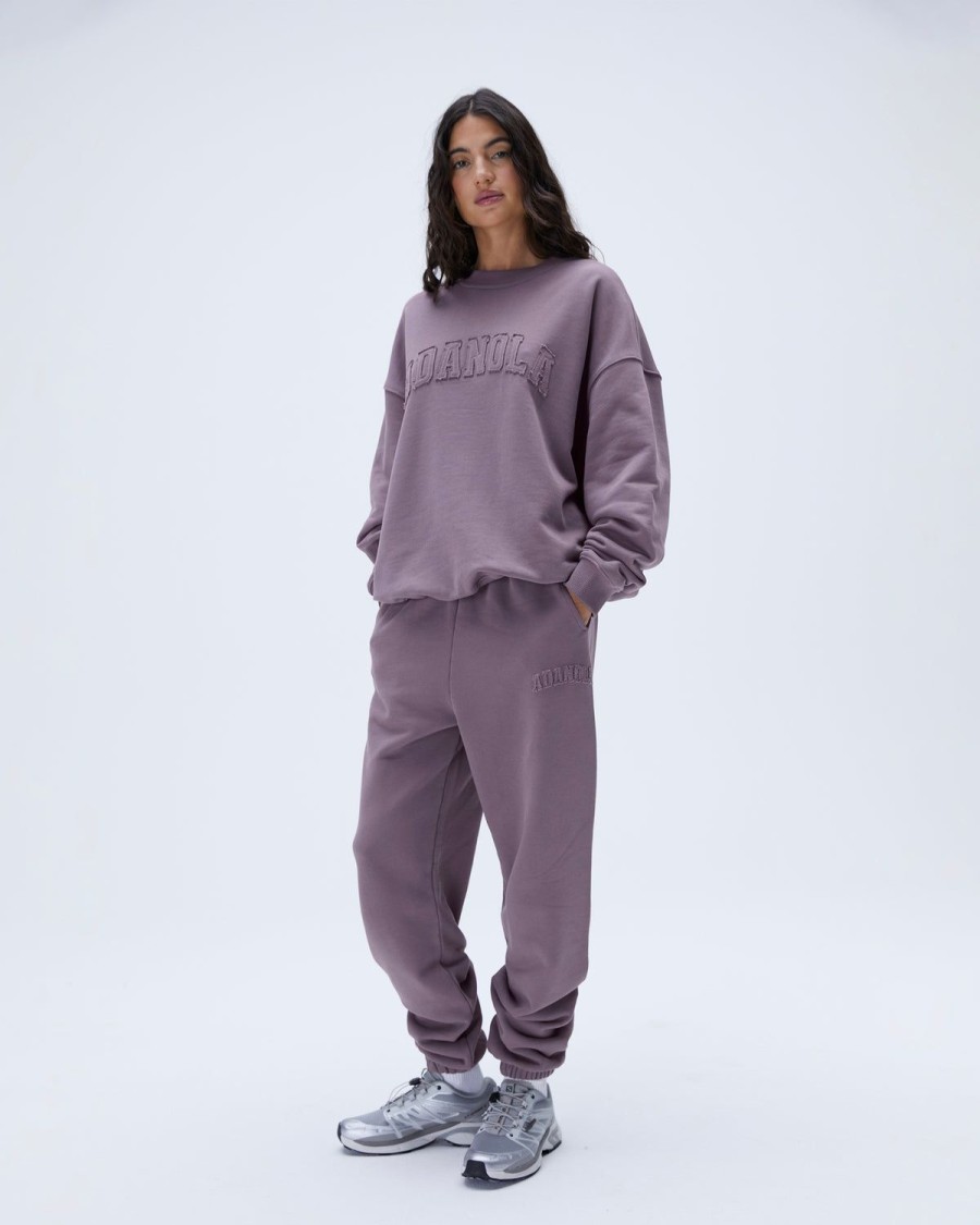 Adanola Distressed Varsity Sweatpants - Mauve Purple