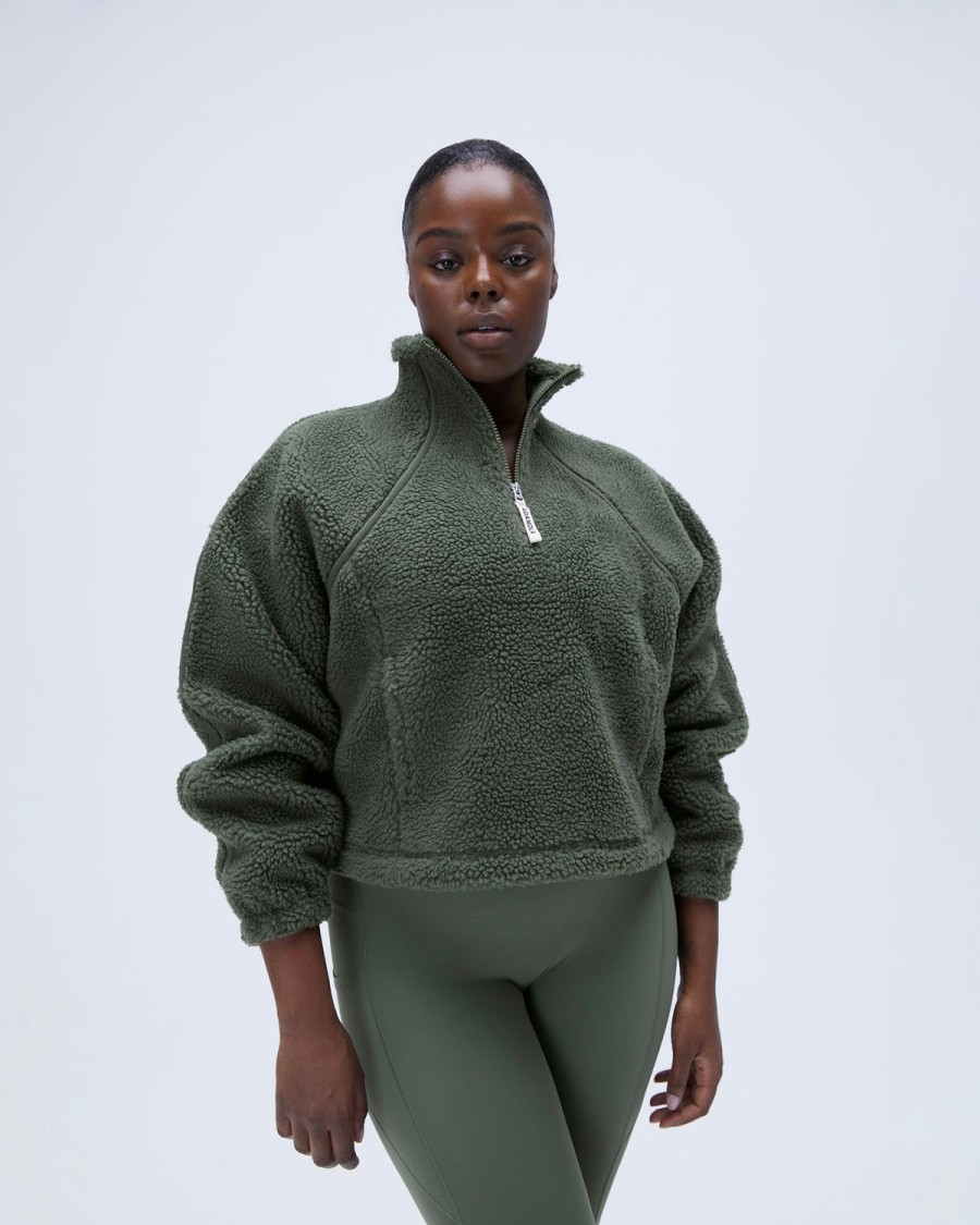 Adanola Quarter Zip Fleece - Khaki Green