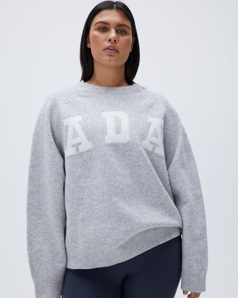 Adanola Ada Oversized Knit Sweatshirt - Light Grey Melange/Cream