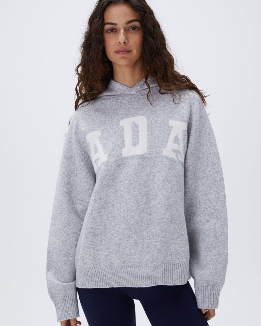 Adanola Ada Oversized Knit Hoodie - Light Grey Melange/Cream