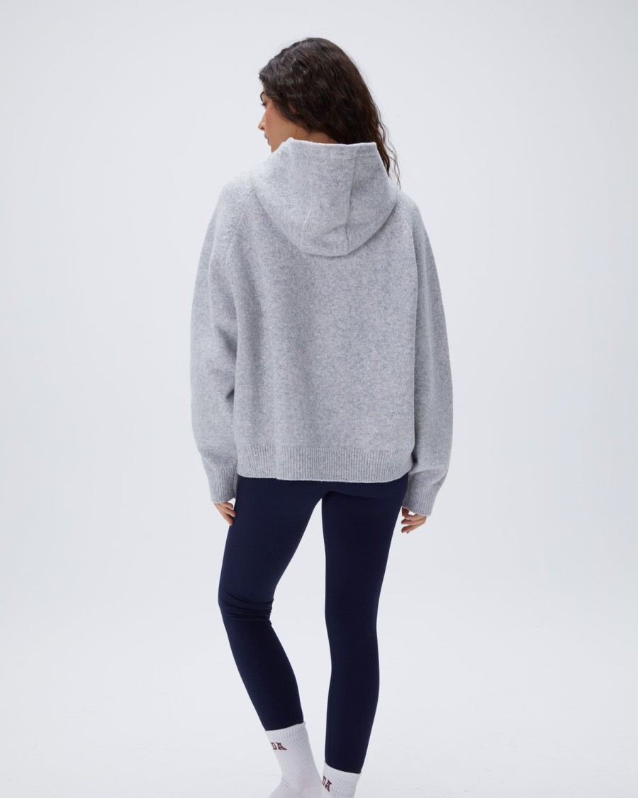 Adanola Ada Oversized Knit Hoodie - Light Grey Melange/Cream