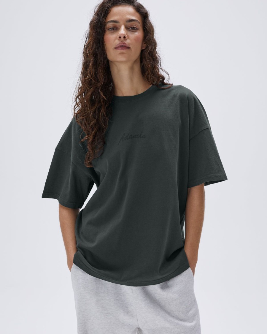 Adanola Freehand Washed Short Sleeve Boxy T-Shirt - Mineral Green