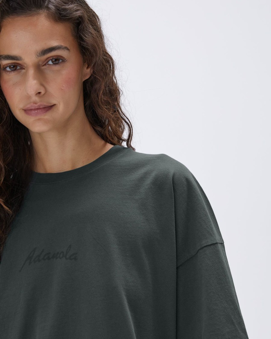 Adanola Freehand Washed Short Sleeve Boxy T-Shirt - Mineral Green