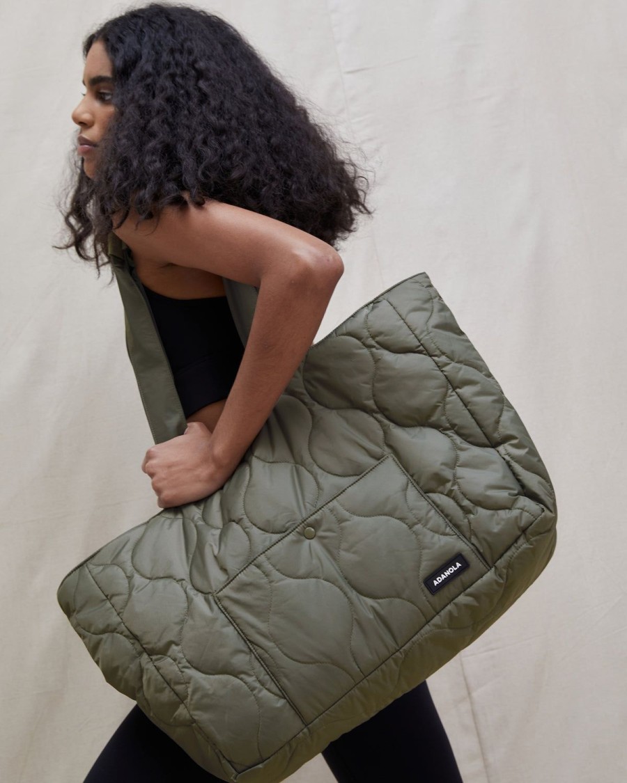 Adanola Quilted Nylon Tote Bag - Olive Green