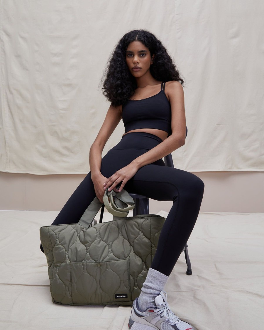 Adanola Quilted Nylon Tote Bag - Olive Green