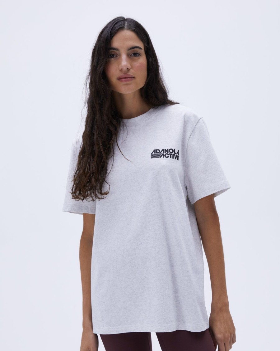 Adanola Retro Sport Short Sleeve Oversized T-Shirt - Light Grey Melange