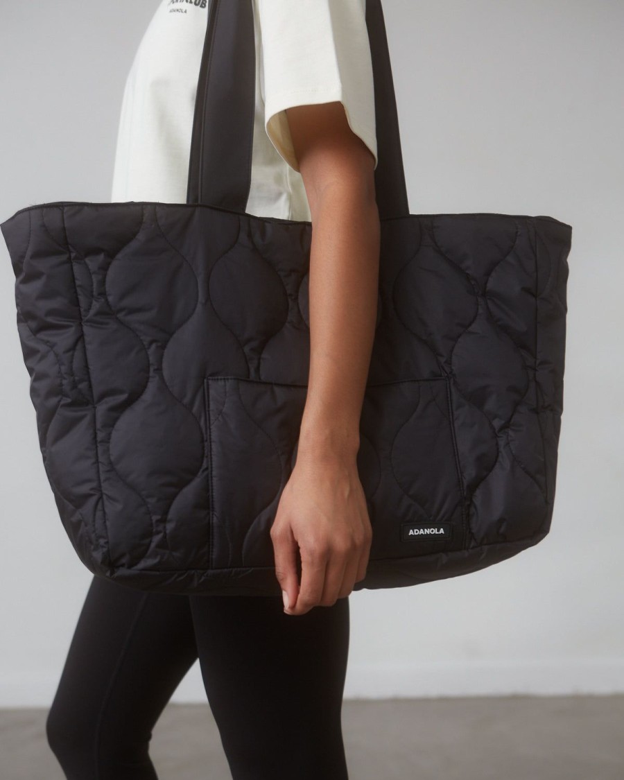 Adanola Quilted Nylon Tote Bag - Black