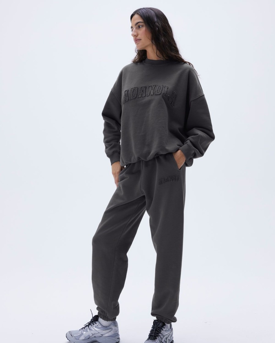 Adanola Distressed Varsity Sweatpants - Charcoal Grey