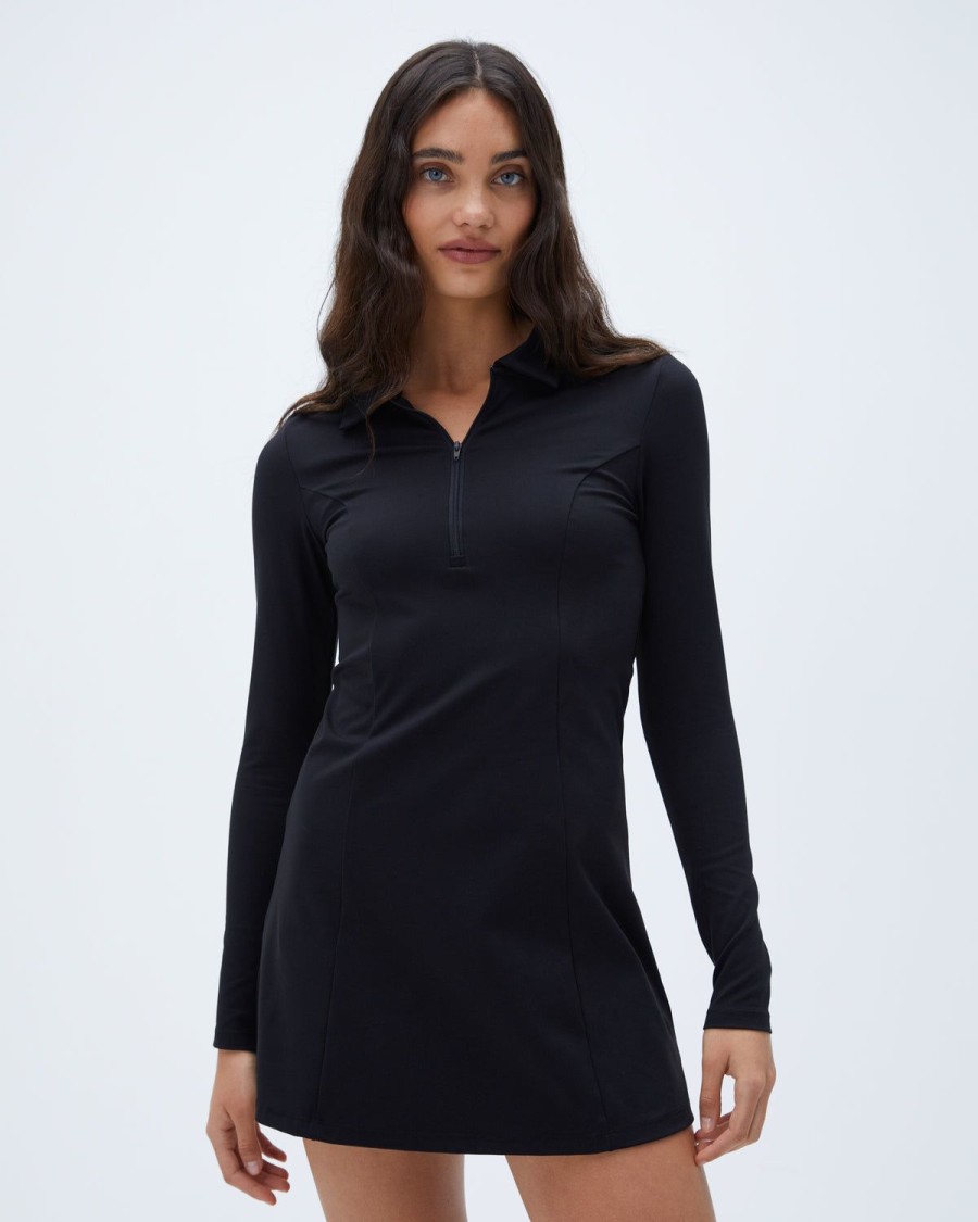 Adanola Zip Front A-Line Dress - Black