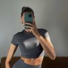 Adanola Short Sleeve Crop Top - Dark Grey