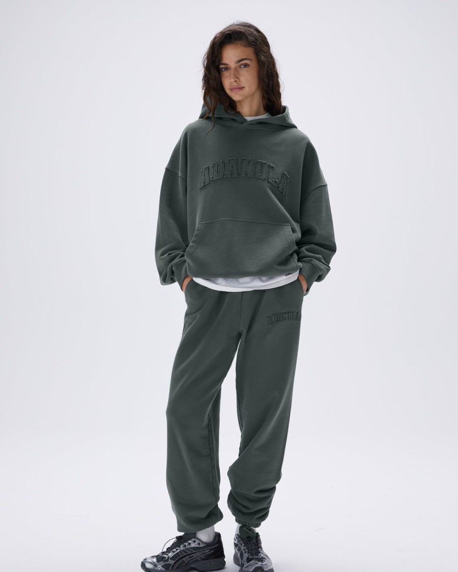 Adanola Distressed Varsity Sweatpants - Mineral Green