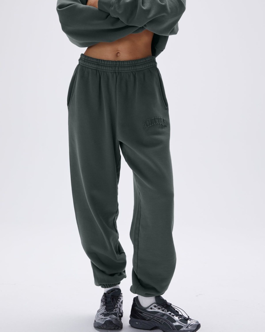 Adanola Distressed Varsity Sweatpants - Mineral Green