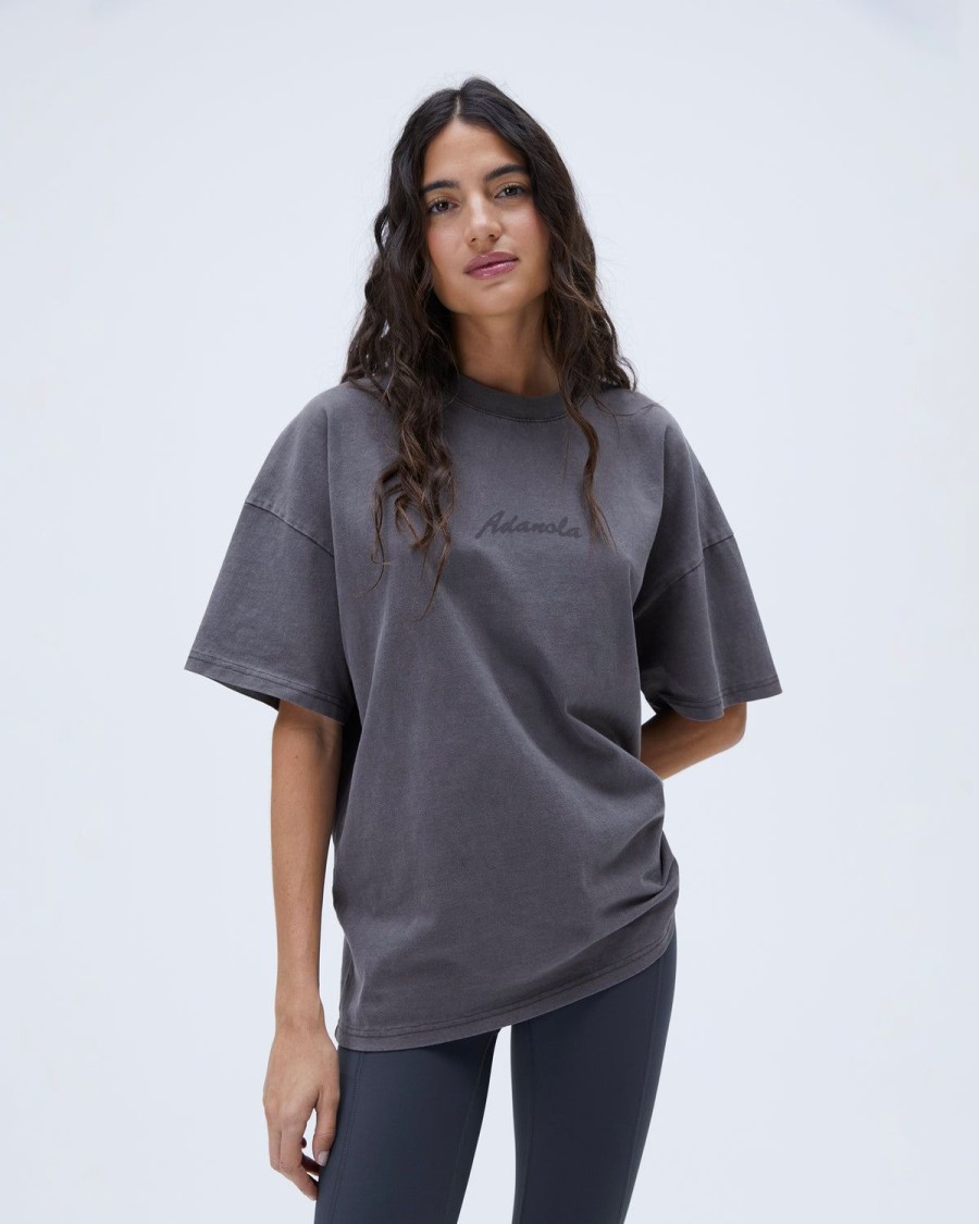 Adanola Freehand Washed Short Sleeve Boxy T-Shirt - Charcoal Grey