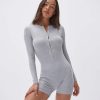 Adanola Rib Button Up Romper - Grey Melange