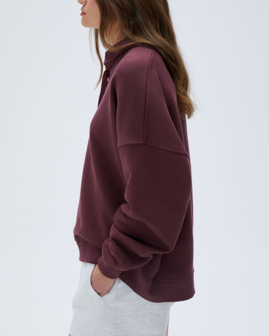 Adanola Oversized Button Up Sweatshirt - Burgundy